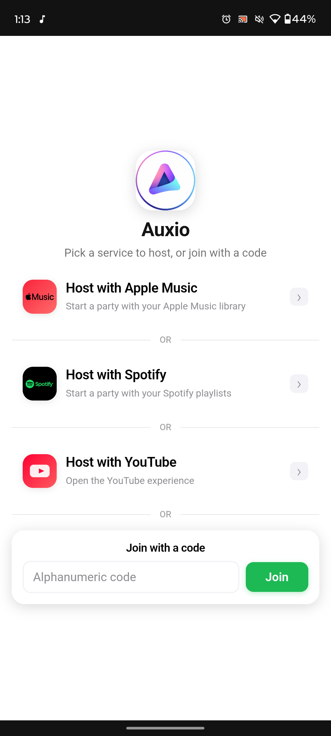 Joining an Auxio party with a party code
