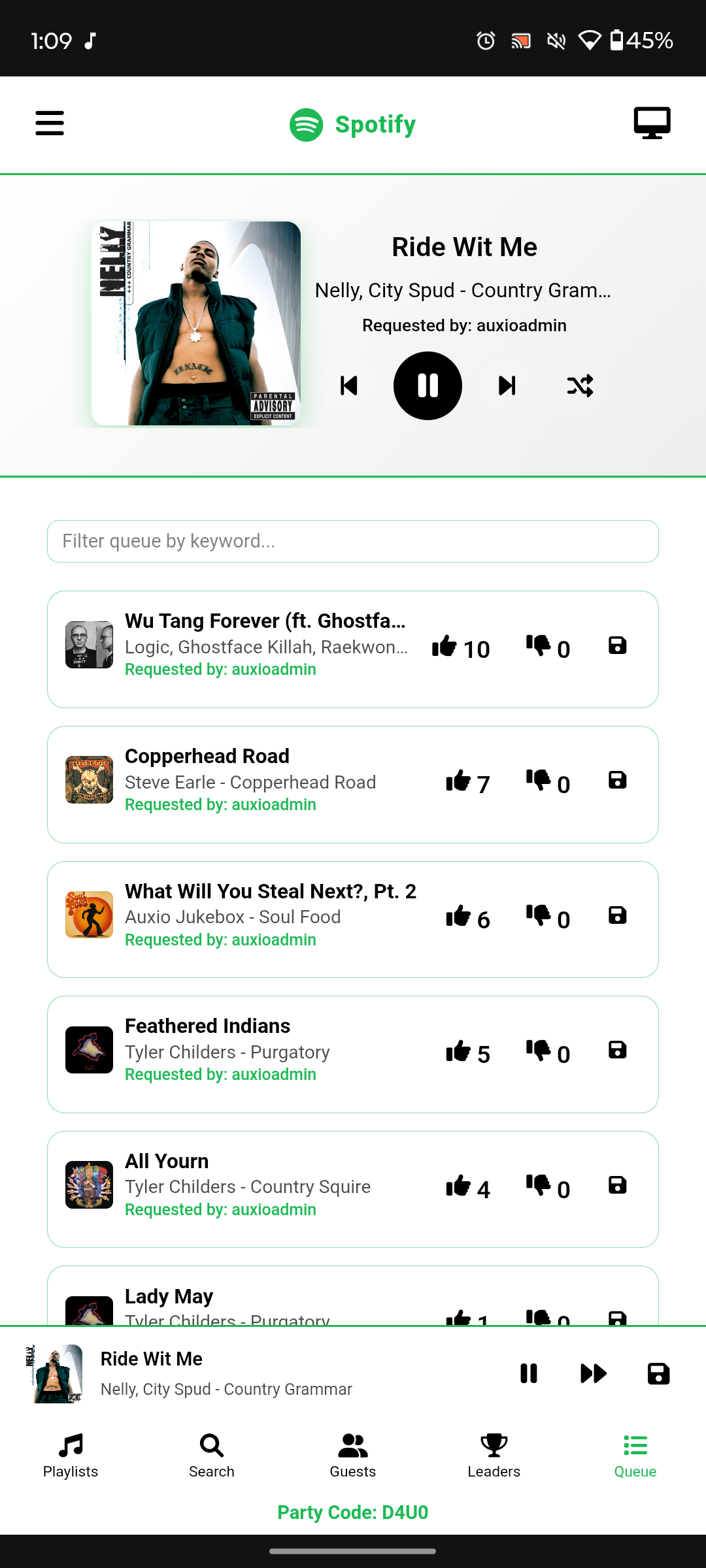 Personal Auxio listening queue