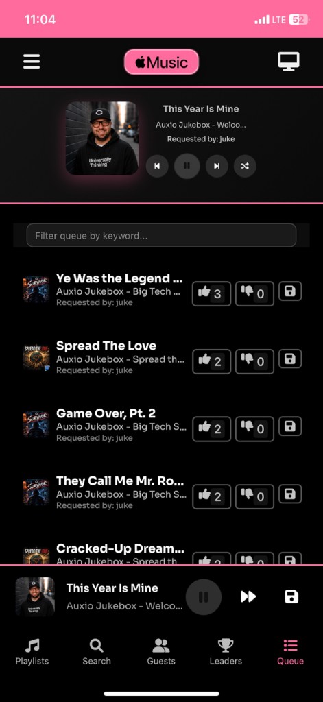 Auxio Apple Music queue with song votes